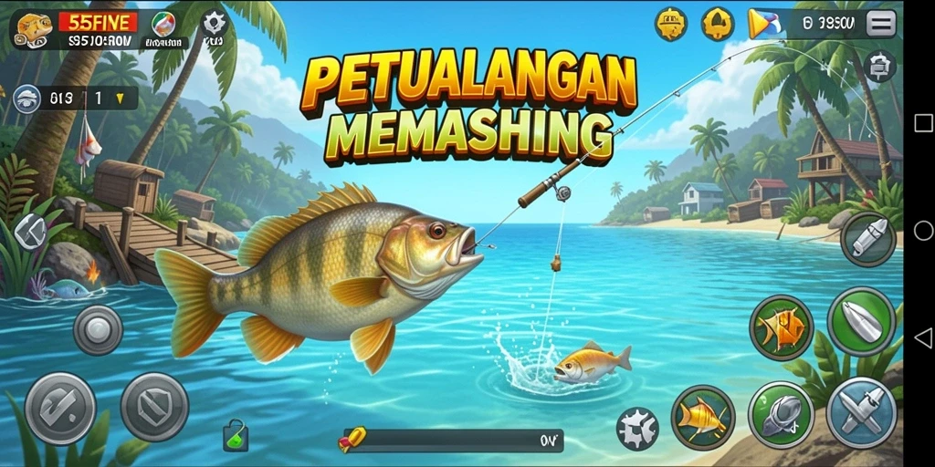 Tangkapan ikan seru dalam gameplay <strong>55FIVE</strong> yang penuh warna.