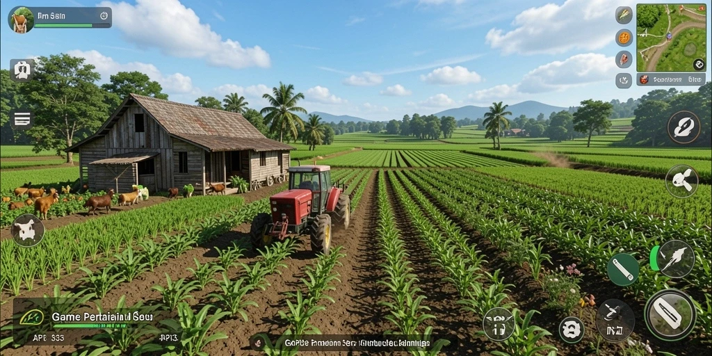 Tampilan gameplay API33 yang menakjubkan saat bertani.
