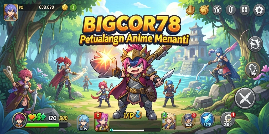 Screenshot BIGCOR78 menampilkan pertempuran seru dengan karakter anime yang menarik.