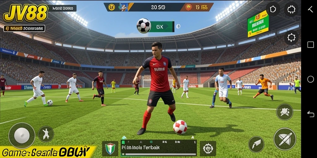 Tampilan gameplay JV88 dengan aksi sepak bola yang mendebarkan.