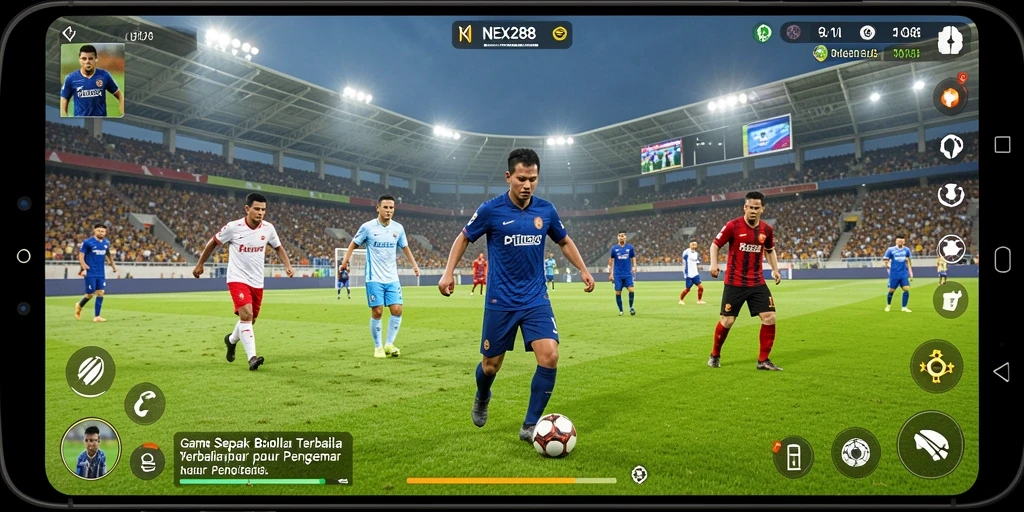 Screenshot gameplay NEX288 menampilkan aksi sepak bola mendebarkan.