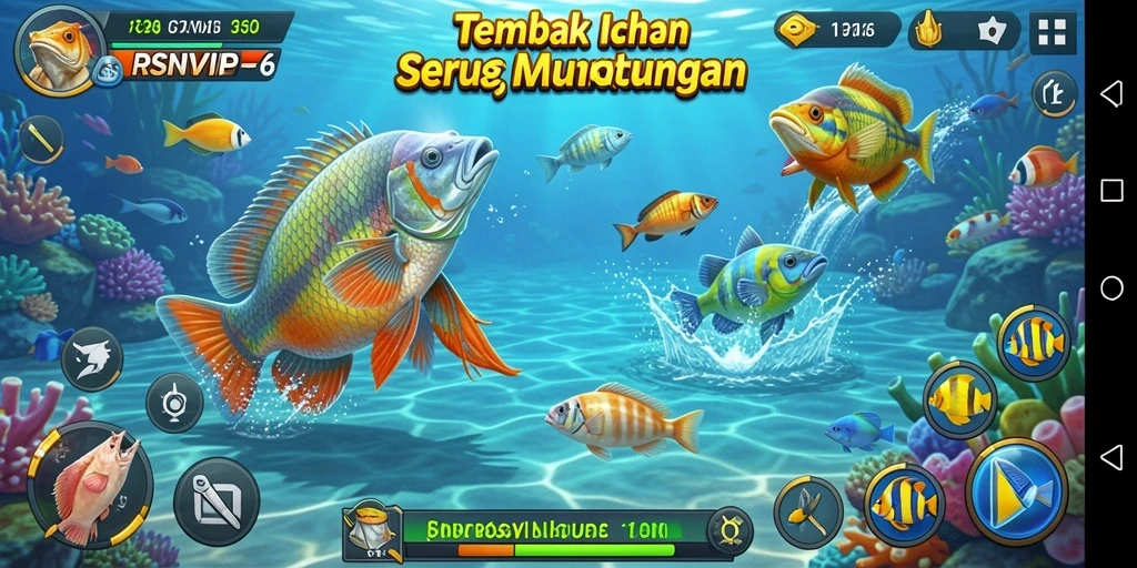 Screenshot utama RSNVIP6 yang memperlihatkan momen menembak ikan.