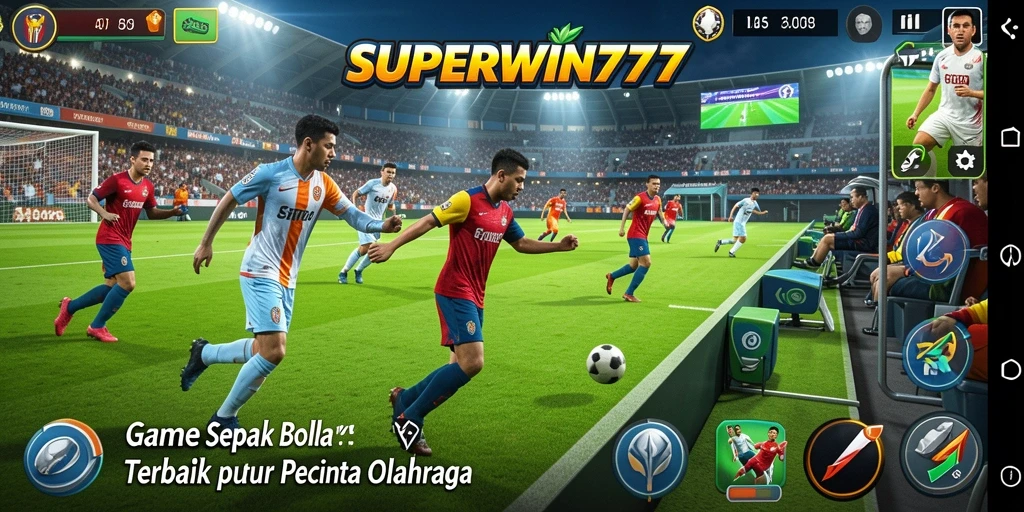 Tangkapan layar utama SUPERWIN777 menampilkan aksi seru dalam permainan sepak bola.